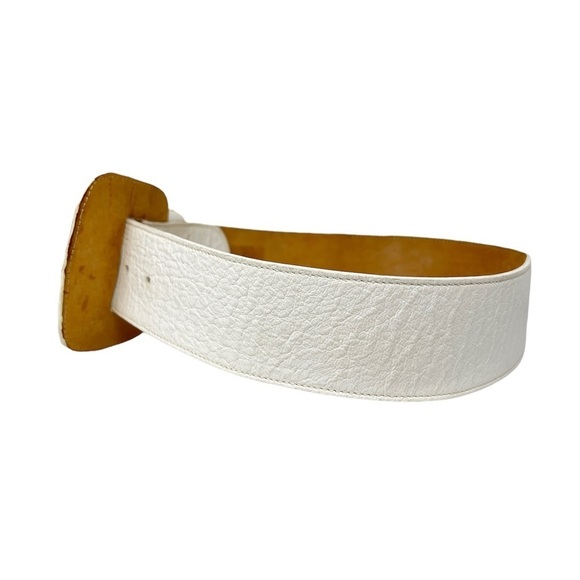 Vintage Carlos Falchi White Calfskin Leather Wide Belt w/ Snakeskin Design main image 7